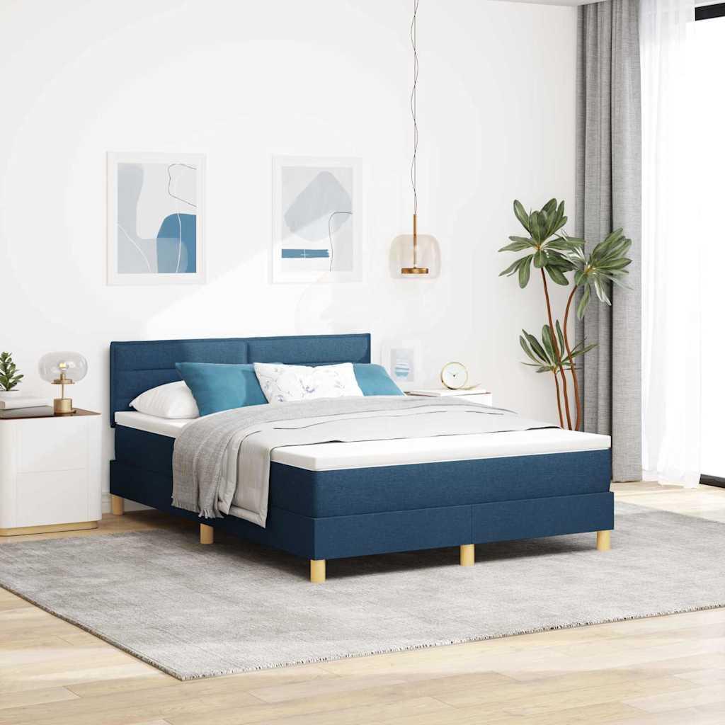 LED Box Spring Bed med madras med LED Blå 140 x 200 cm Stof billede