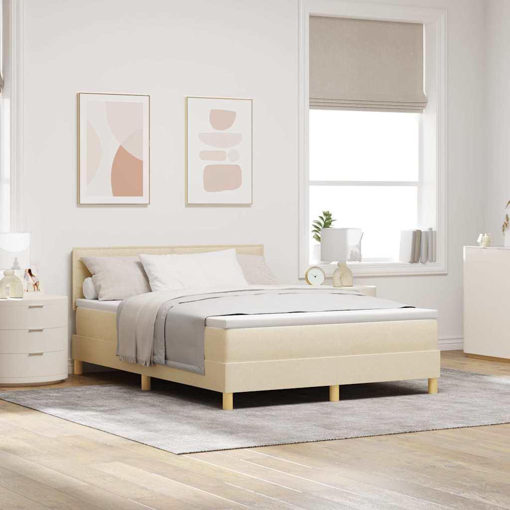 LED Box Spring Bed med madras med LED Creme 140 x 200 cm Stof billede