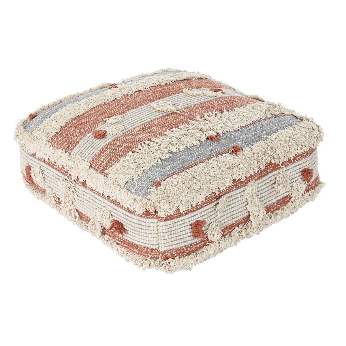 Puf - boho, striber, orange/hvid, 60 × 60 cm (OUTLET A) billede