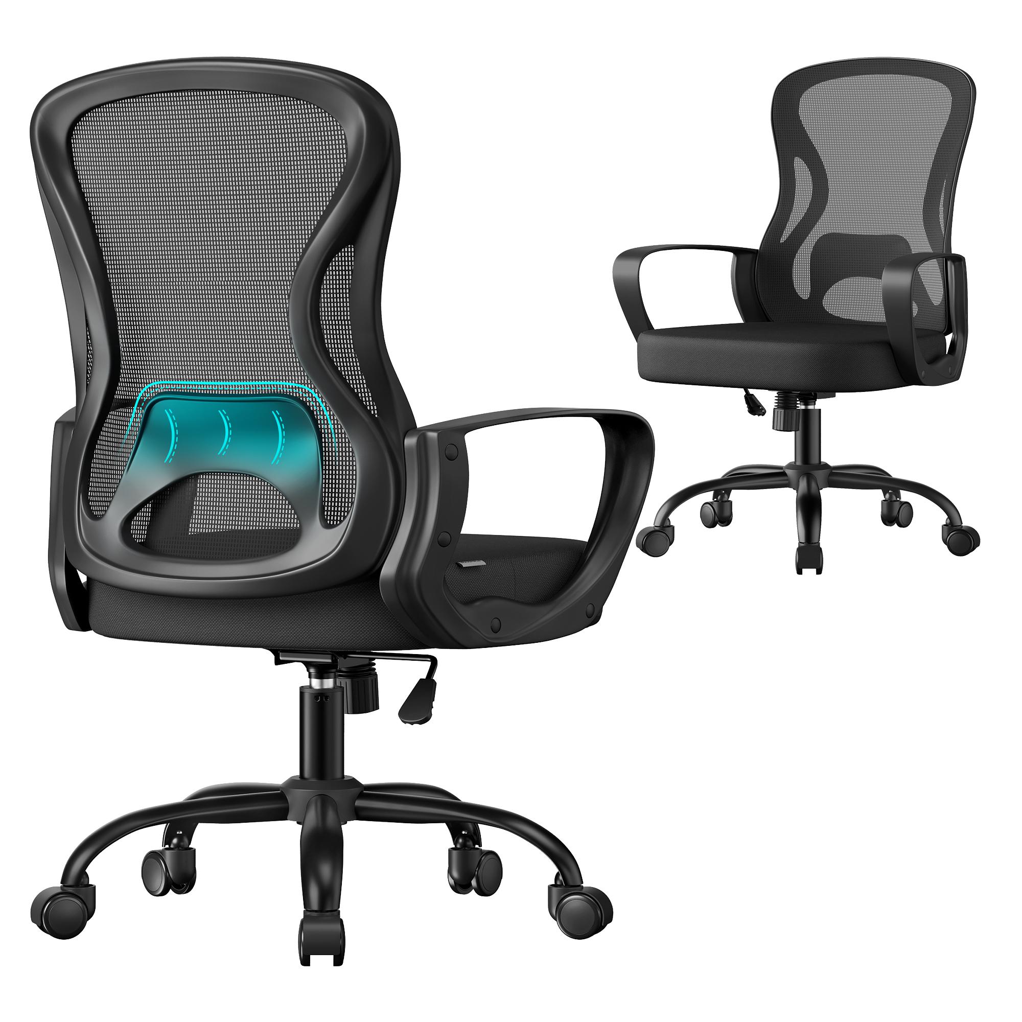 Ergonomisk mesh kontorstol med lændestøtte – højdejusterbar drejestol, sort (OBN043BH02)