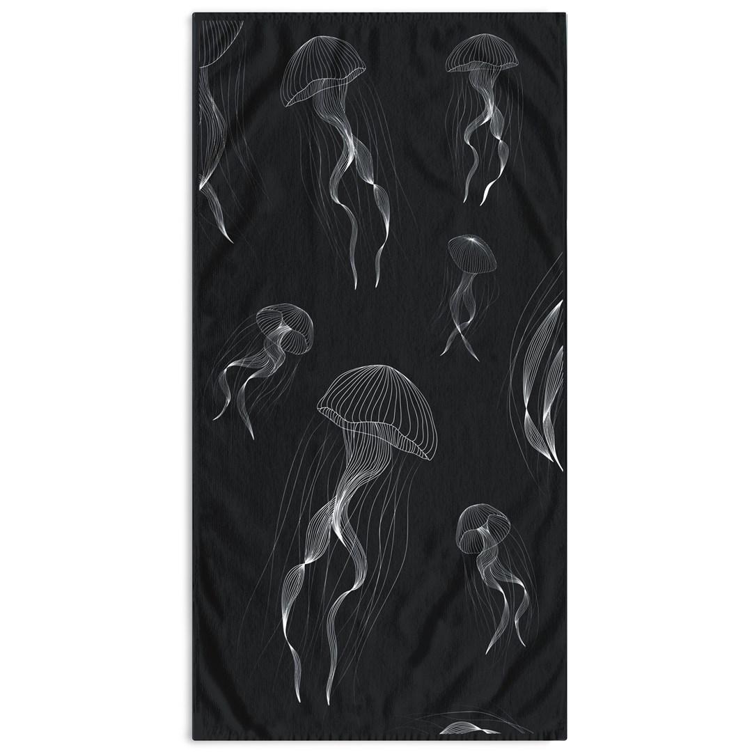 DecoKing Jellyfish badehåndklæde 90×180 cm - marineblå, velour forside/terry bagside, 100 % bomuld billede