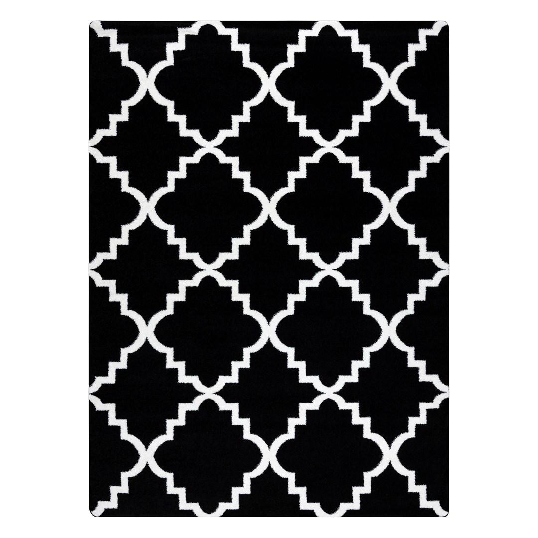 Hakano Esmea gulvtæppe 140×190 cm - sort/hvid marokkansk trellis, geometrisk billede