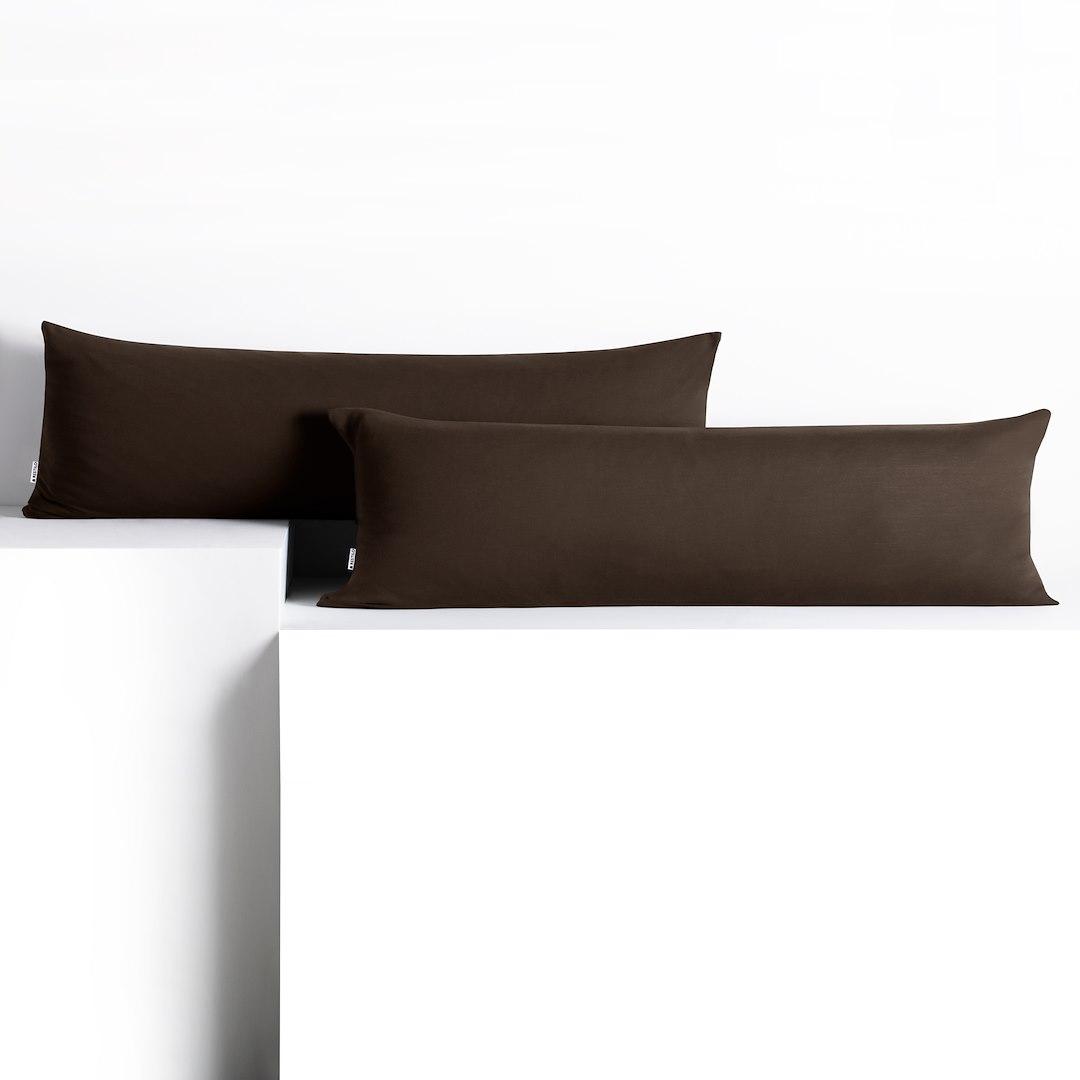 DecoKing Amber pudebetræk 40x200 - mørkebrun jersey, klassisk stil (2 stk.) billede