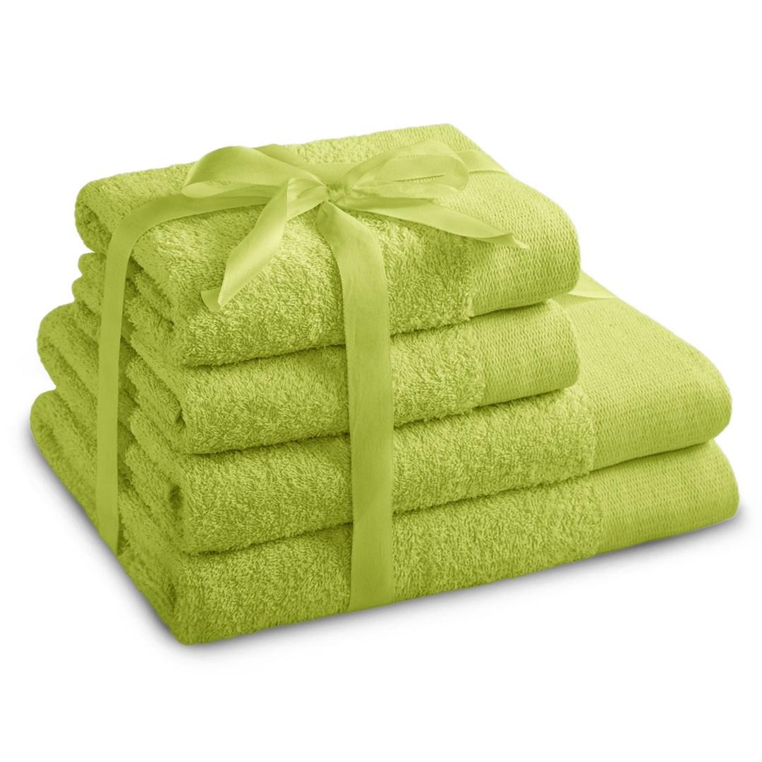 AmeliaHome Amari håndklædesæt - 4 dele, grøn, 70x140 og 50x100, 100 % bomuld billede