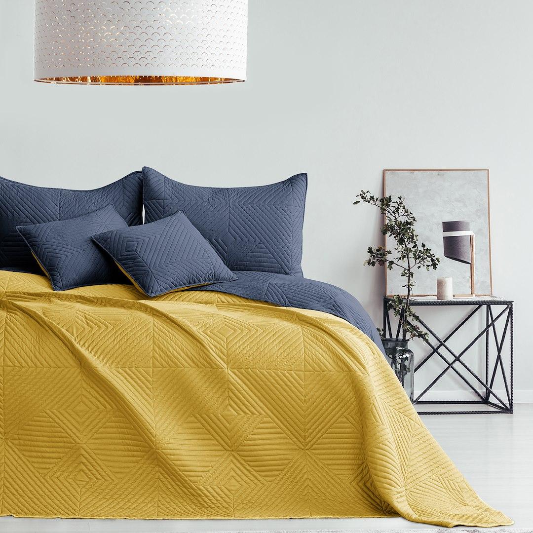 AmeliaHome SOFTA sengetæppe 260×280 cm - grafit/sennepsgul mikrofiber, dobbeltsidet billede