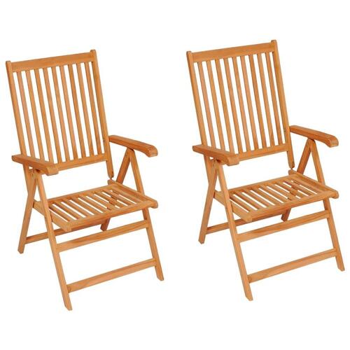 Havestole 2 stk. med beige hynder massivt teaktræ