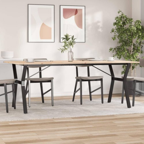 Spisebord 200 x 100 x 75 cm med Y-stel i massivt fyrretræ og stål