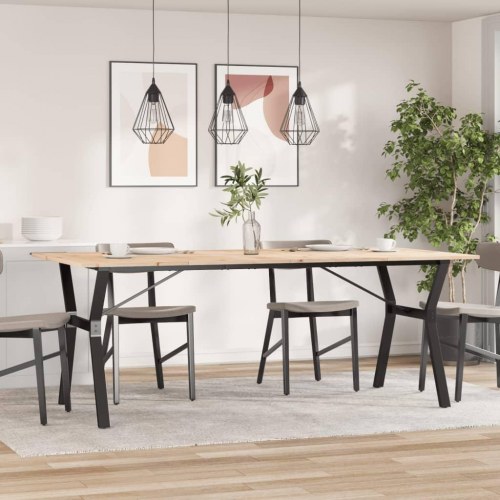 Spisebord 200 x 100 x 75 cm med Y-stel i massivt fyrretræ og stål