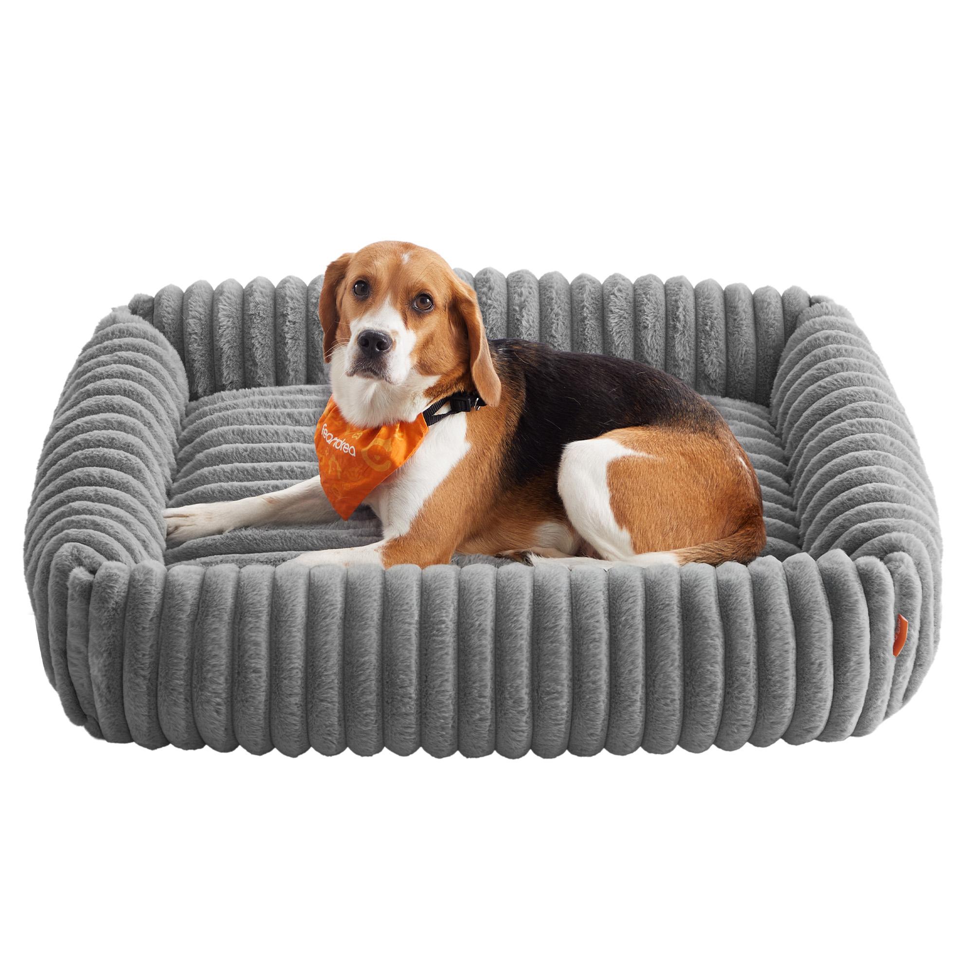 Feandrea hundeseng - stor sofa til hund, vaskbar, blød polstring, 91 × 68 × 18 cm, duegrå