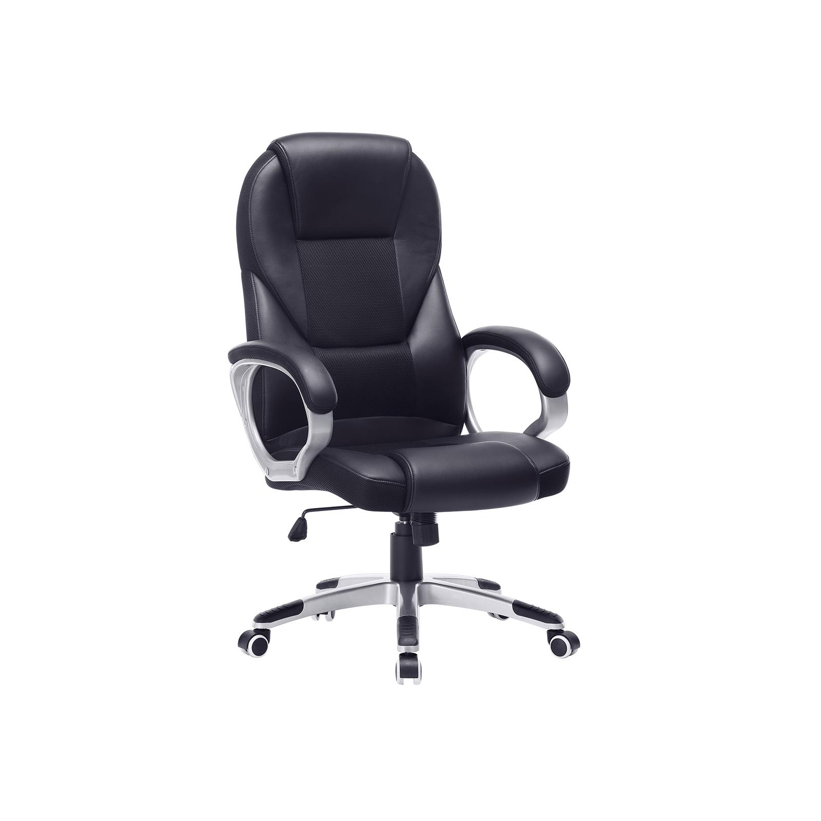 Ergonomisk kontorstol med armlæn og hjul – højdejusterbar drejestol i PU, sort