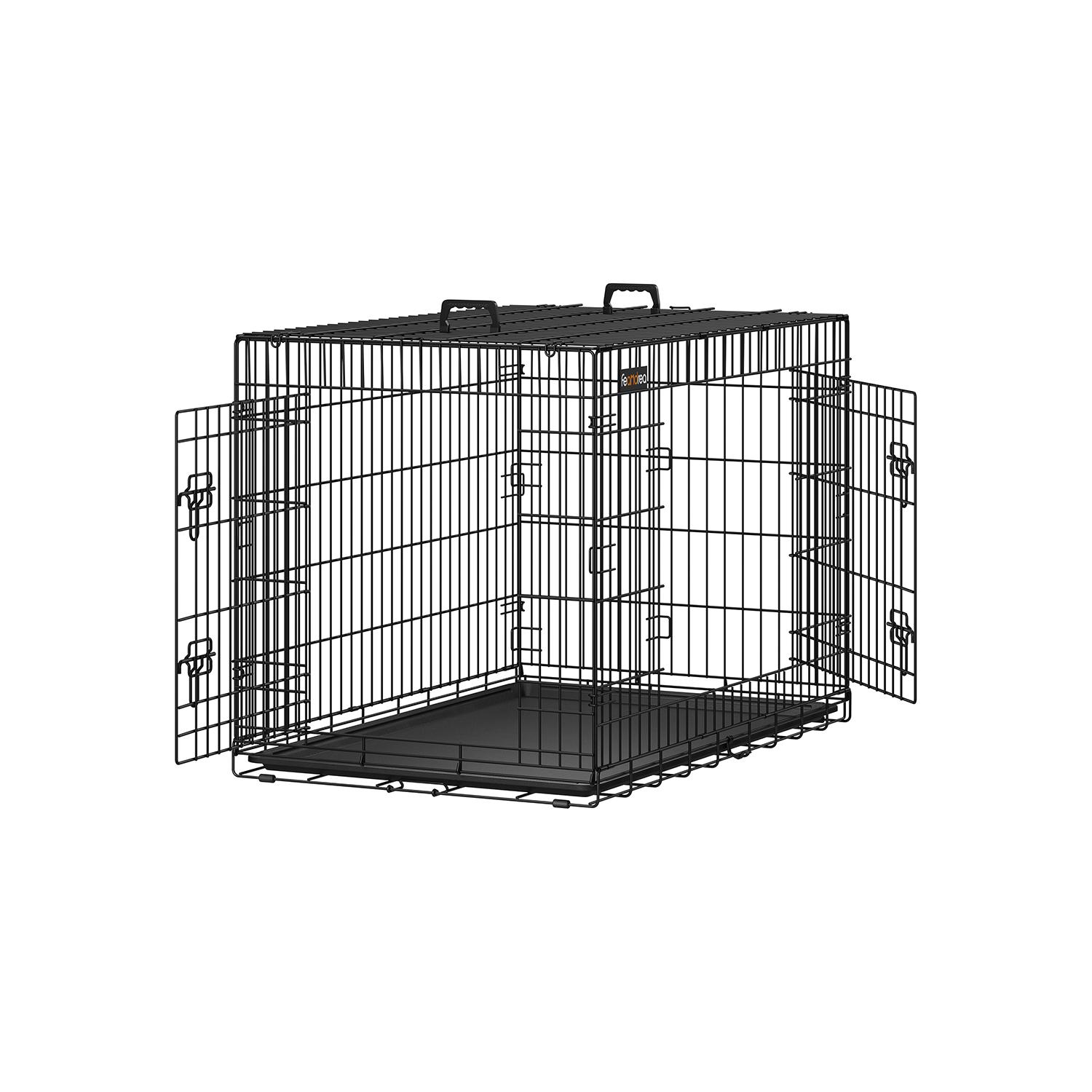 Foldbart hundebur, XL 107 cm med 2 døre - sort (PPD42H) billede