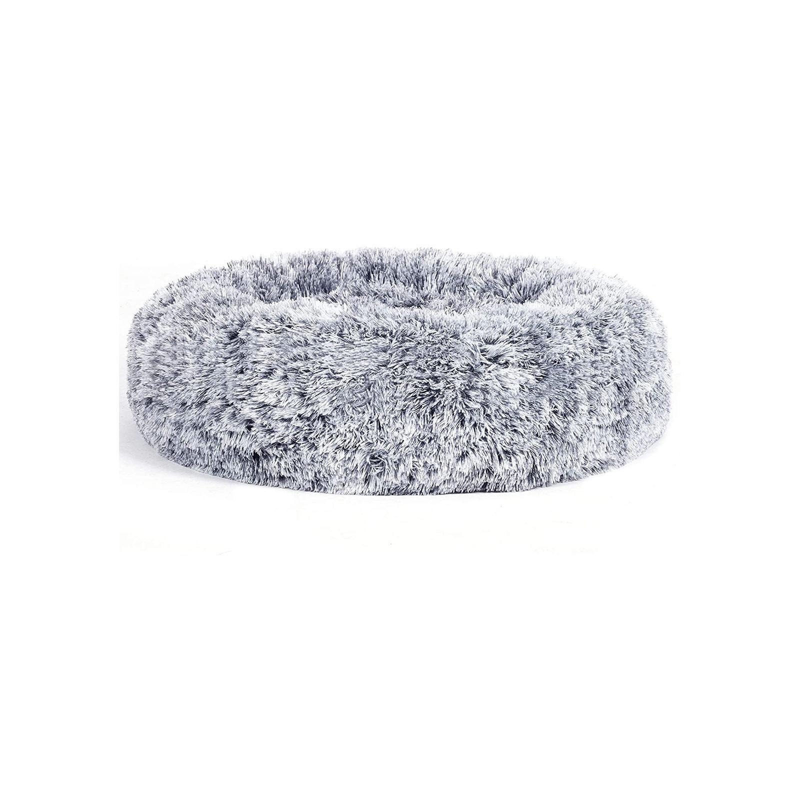 Rund donut hundeseng - beroligende, aftageligt betræk, lang plys, 60 cm, grå
