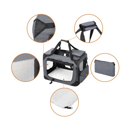 Foldbar transporttaske til kæledyr – stof hundebur 70 × 52 × 52 cm, grå
