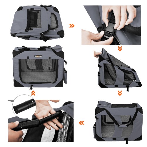Foldbar transporttaske til kæledyr – stof hundebur 70 × 52 × 52 cm, grå