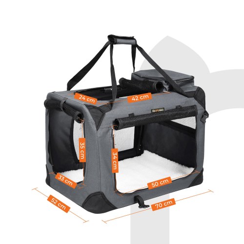 Foldbar transporttaske til kæledyr – stof hundebur 70 × 52 × 52 cm, grå