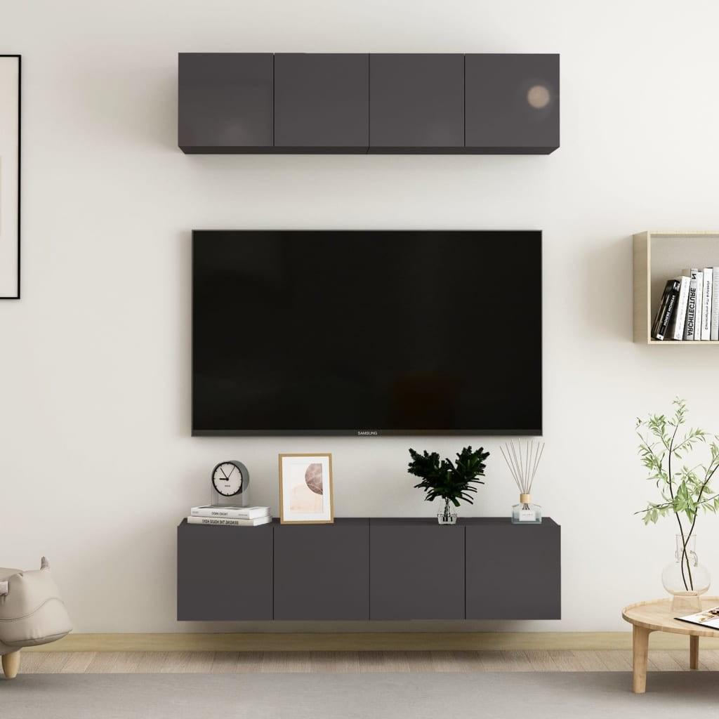 Tv-skabe 4 stk. 60x30x30 cm konstrueret træ grå højglans