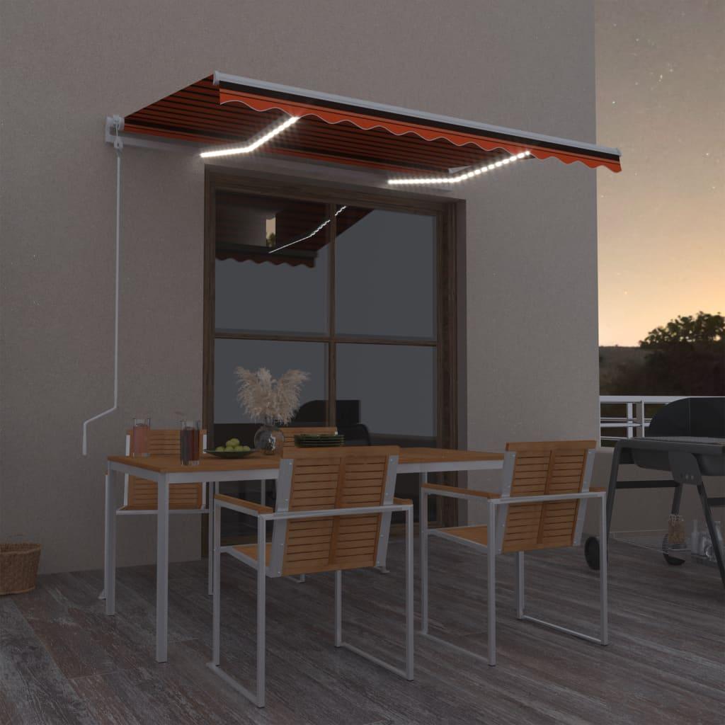 Markise m. LED + vindsensor 350x250 cm automatisk orange/brun billede