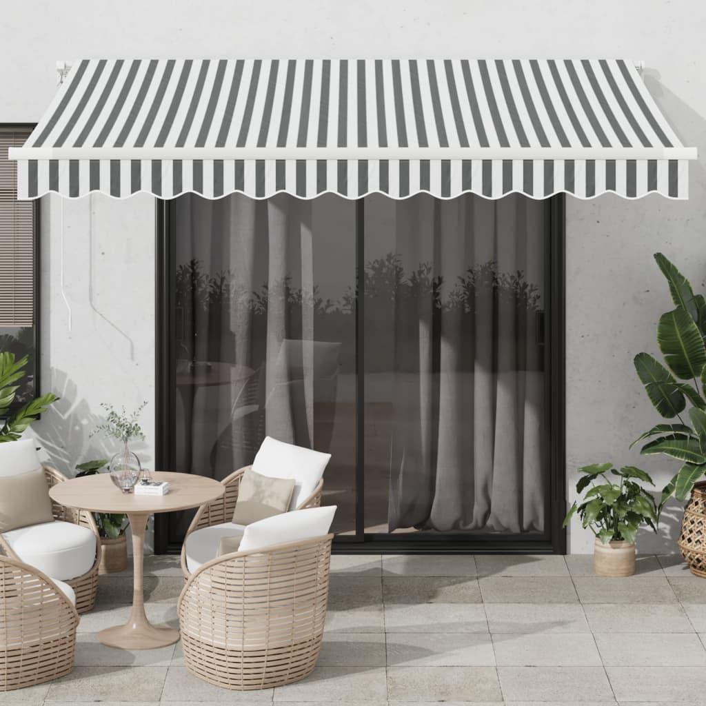 Markise M. Led + Vindsensor Automatisk Farvet - Antracitgrå og hvid / 350 x 250 cm