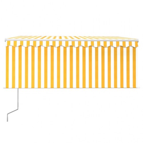 Markise med rullegardin, LED og vindsensor 3,5×2,5 m - gul/hvid