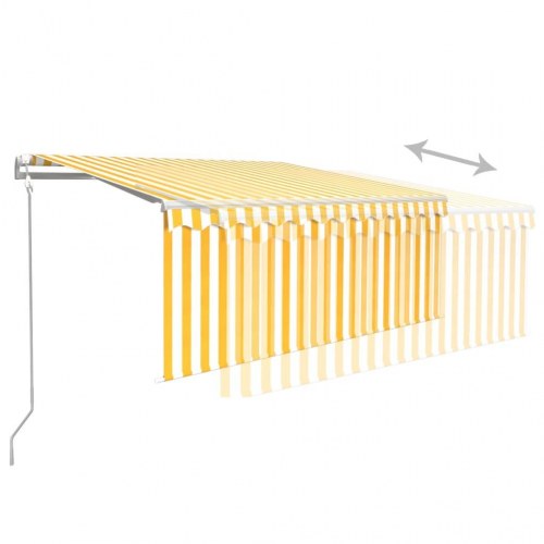 Markise med rullegardin, LED og vindsensor 3,5×2,5 m - gul/hvid