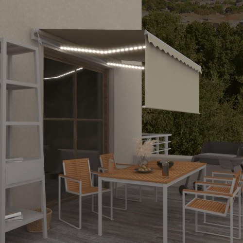 Automatisk markise med rullegardin, LED og vindsensor - 3,5 × 2,5 m, creme