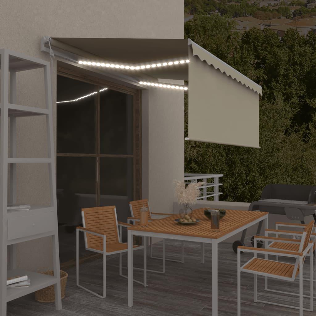Markise M. Gardin+Led+Vindsensor 3X2,5 M Automatisk - Creme / 3.5 x 2.5 m