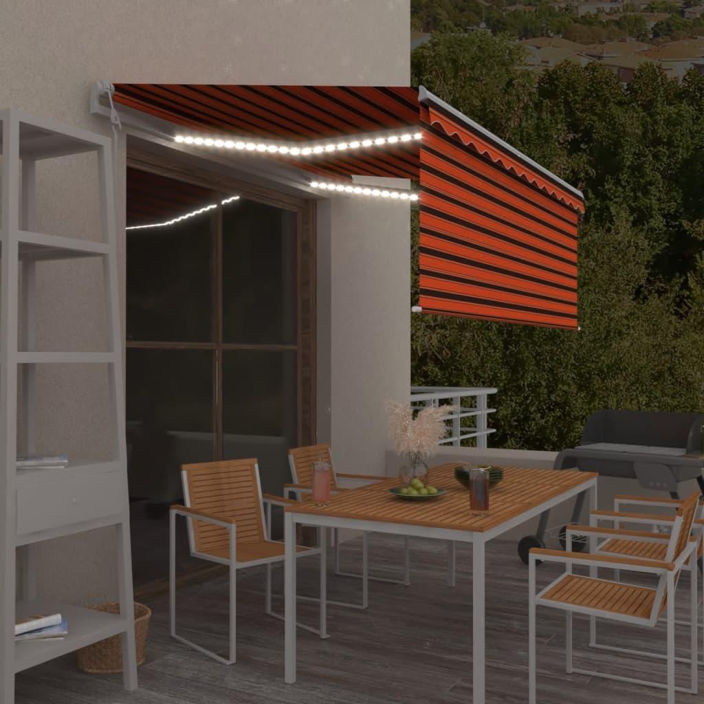 Markise m. gardin+LED+vindsensor 3x2,5 m automatisk orange/brun billede