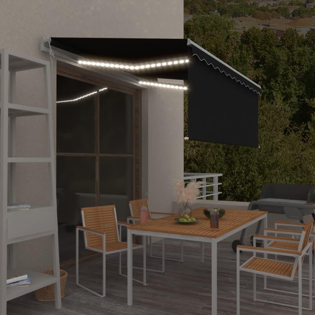 Markise m. gardin+LED+vindsensor 3x2,5 m automatisk antracitgrå billede