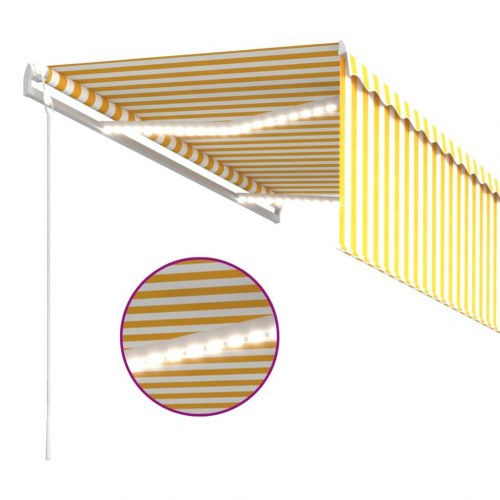 Automatisk markise med rullegardin, LED og vindsensor 3 × 2,5 m - gul/hvid