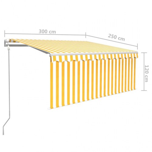 Automatisk markise med rullegardin, LED og vindsensor 3 × 2,5 m - gul/hvid
