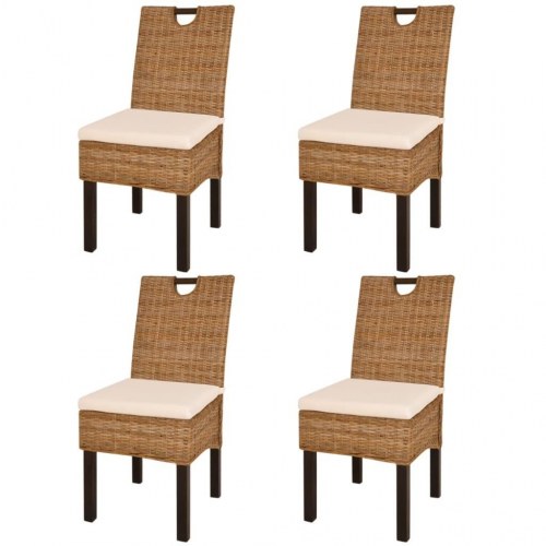Spisebordsstole i Kubu-rattan med mangotræ - 4 stk. inkl. hvide sædehynder