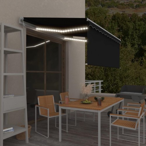 Automatisk markise med rullegardin, LED og vindsensor - 3,5 × 2,5 m, antracitgrå