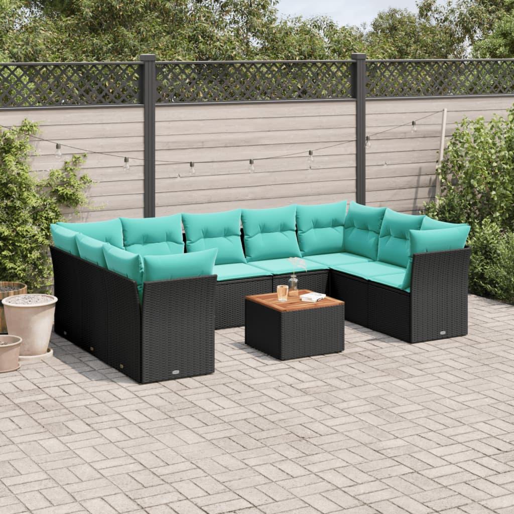 Sofasæt til haven 10 dele med hynder polyrattan sort billede