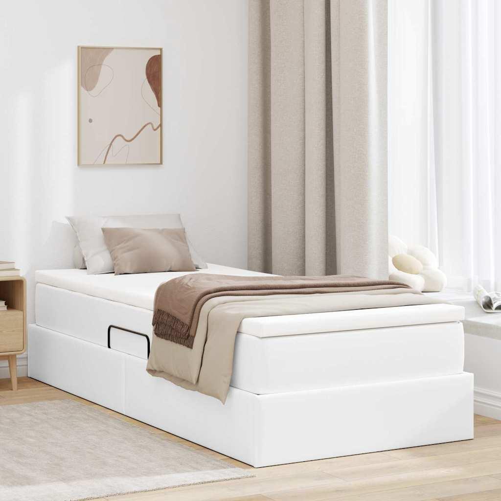 Seng med opbevaring og madras Hvid 100 x 200 cm Faux læder billede
