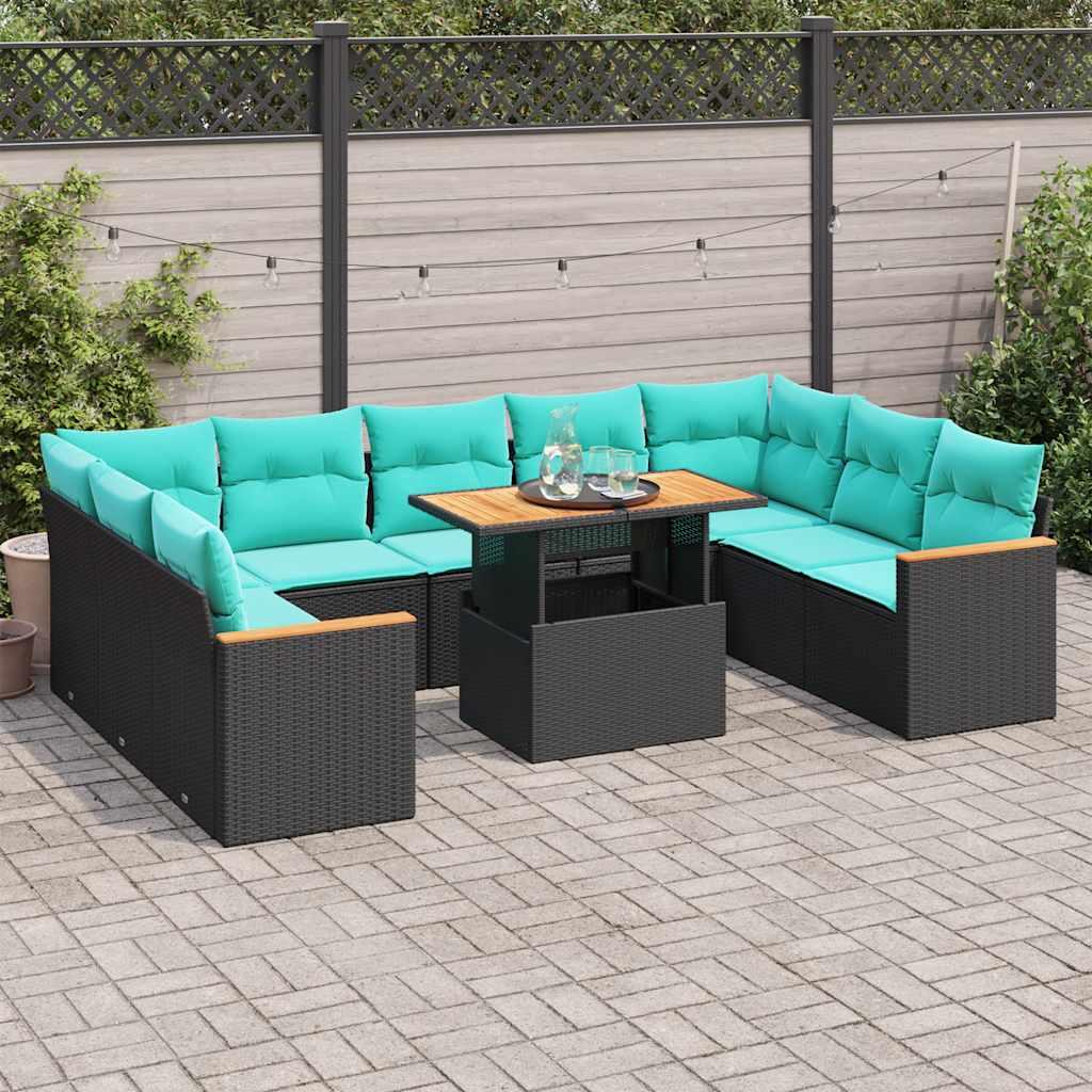 Sofasæt til haven 10 dele med hynder polyrattan sort billede