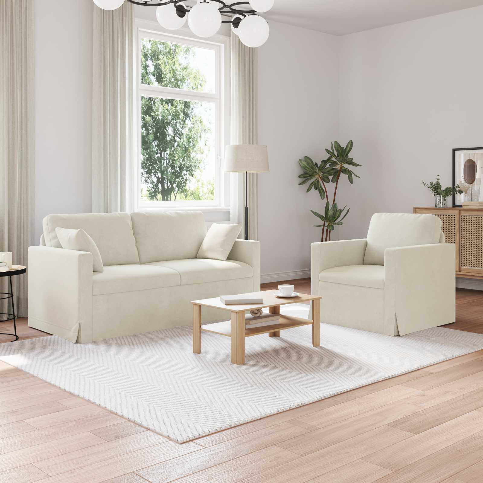 Sofa 2 stk Creme 158 x 78 x 80 cm Fløjl billede