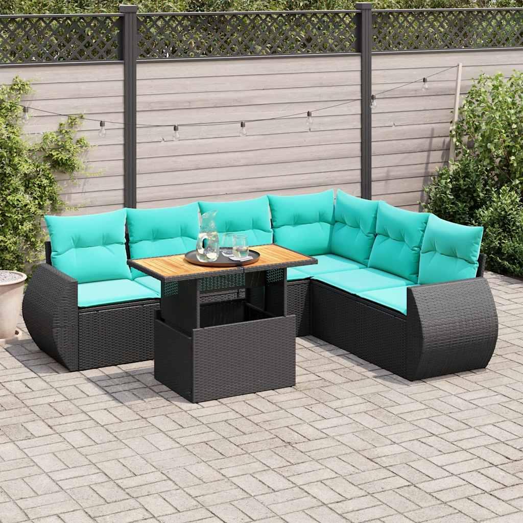 Sofasæt til haven 7 dele med hynder polyrattan sort billede