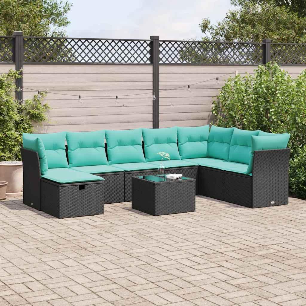 Sofasæt til haven 9 dele med hynder polyrattan sort billede