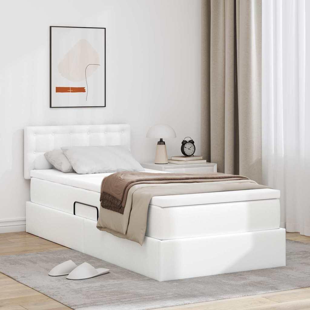 Seng med opbevaring og madras Ren Hvid 90 x 200 cm Faux læder billede