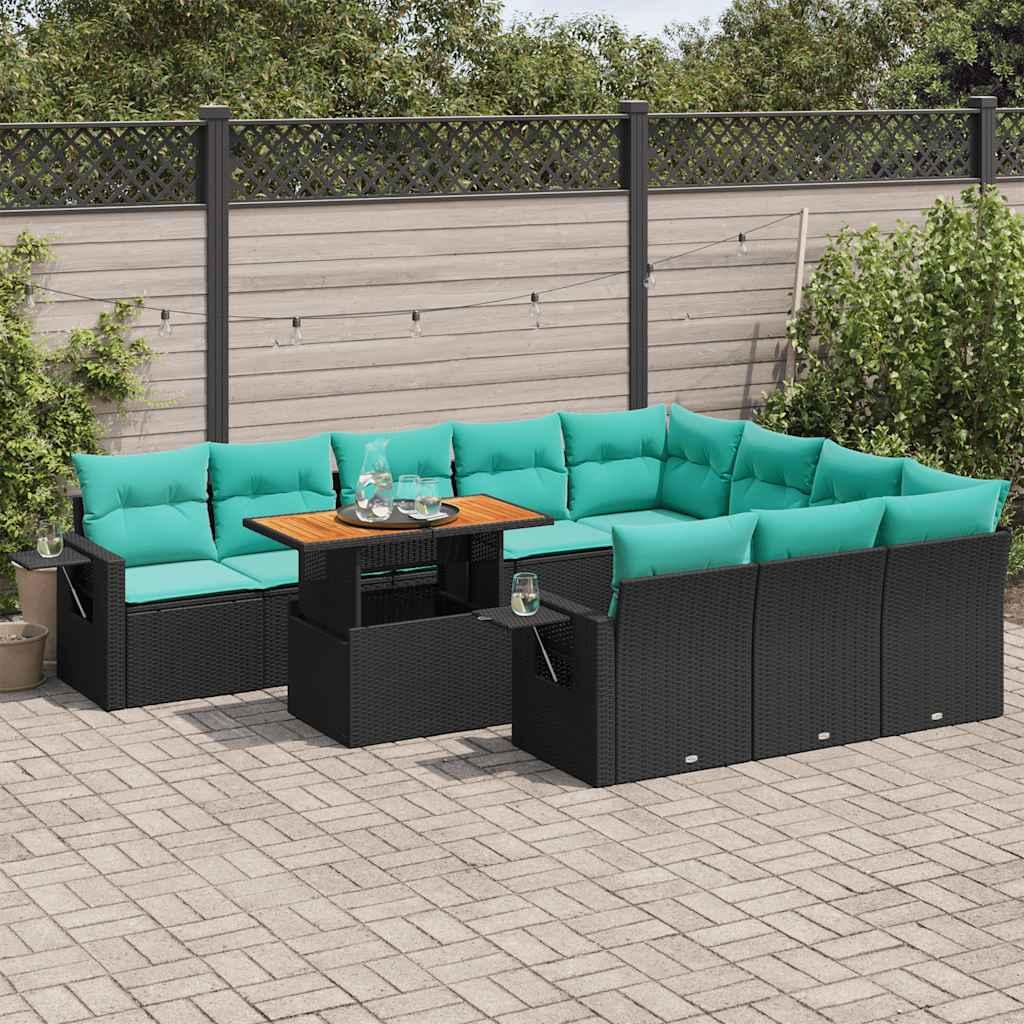 Sofasæt til haven 11 dele med hynder polyrattan sort billede