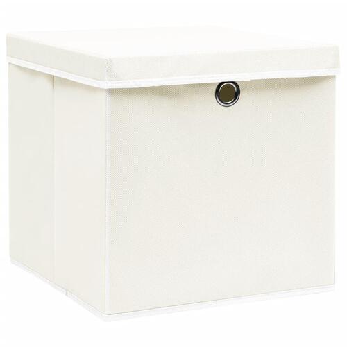 Opbevaringskasser med låg 4 stk. 32x32x32 stof hvid