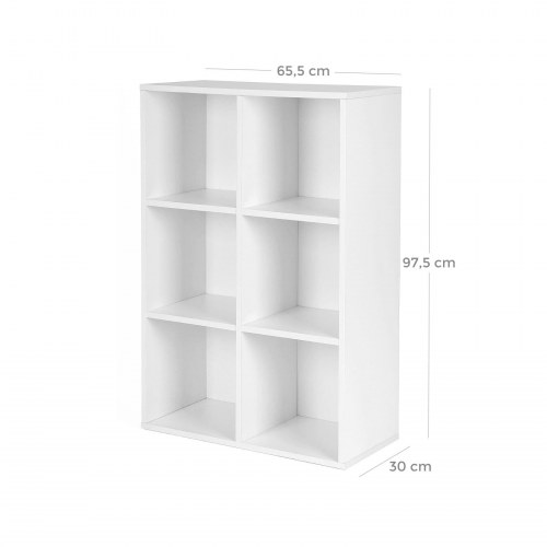 Bogreol med 6 rum – 3-niveaus reol til opbevaring og display, hvid