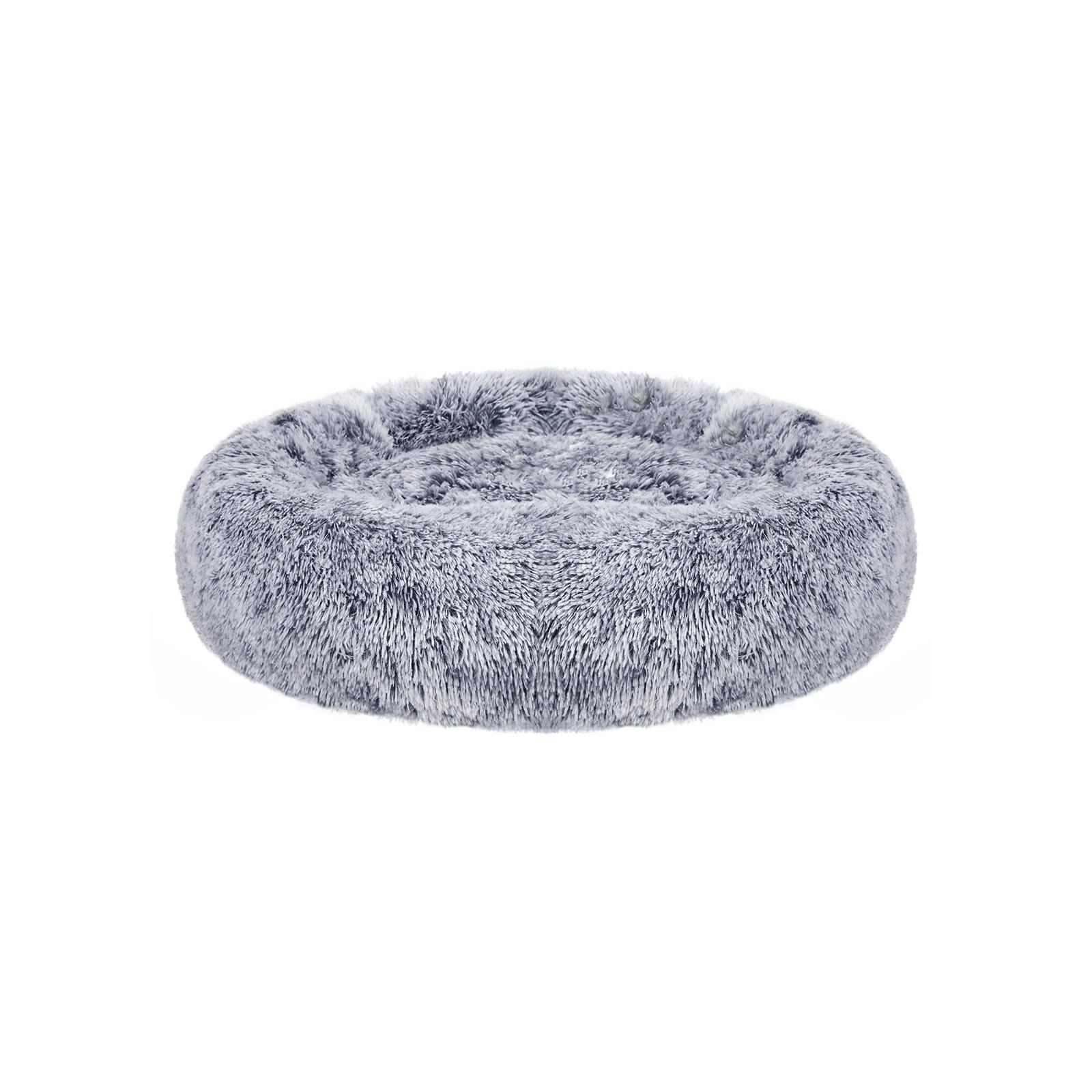 Donut hundeseng i lang plys - beroligende, aftageligt vaskbart betræk, Ø 70 cm, grå