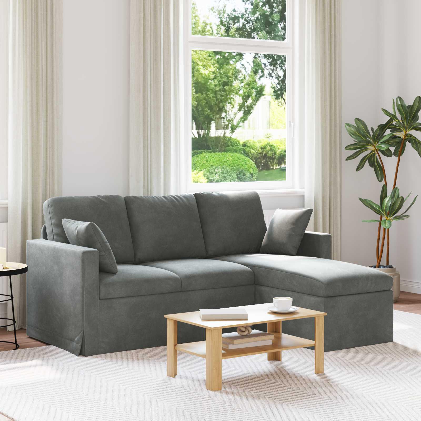 Sofa med chaiselong i fløjl - mørkegrå, 178 × 134 × 80 cm billede