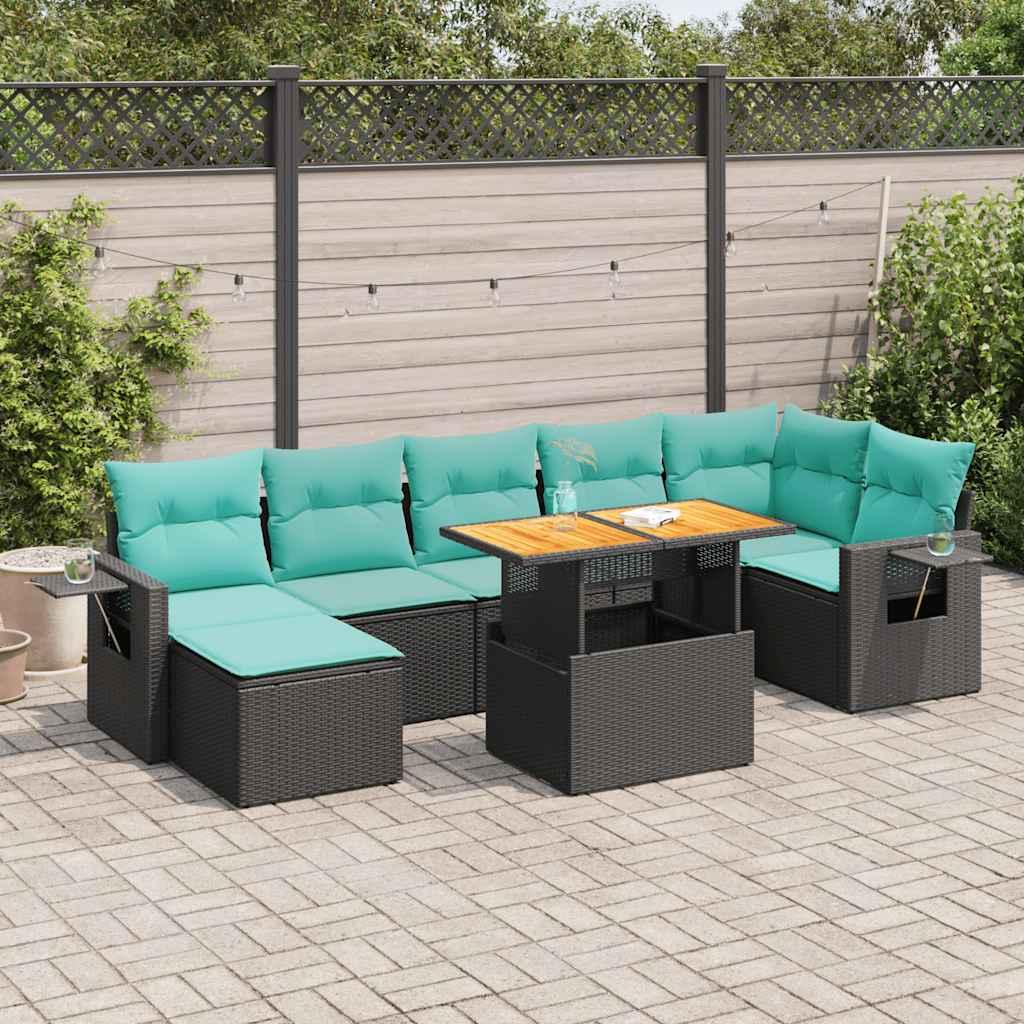Havesofasæt i polyrattan - 8 dele med hynder, sort billede