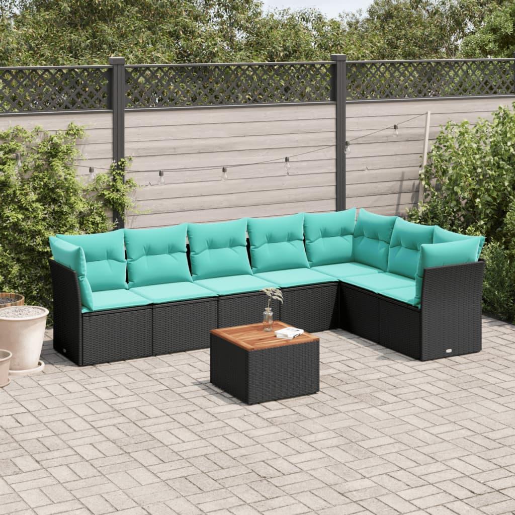 Sofasæt til haven 8 dele med hynder polyrattan sort billede