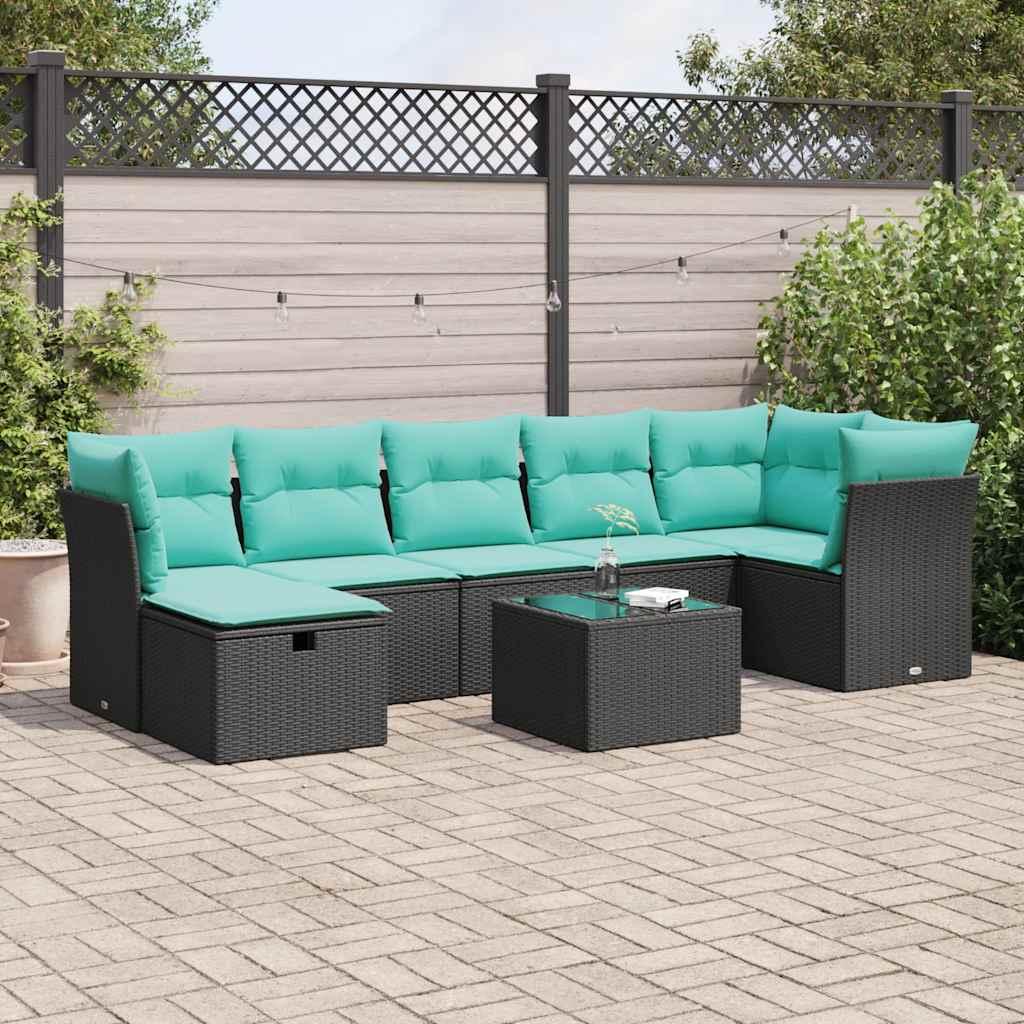 Sofasæt til haven 8 dele med hynder polyrattan sort billede