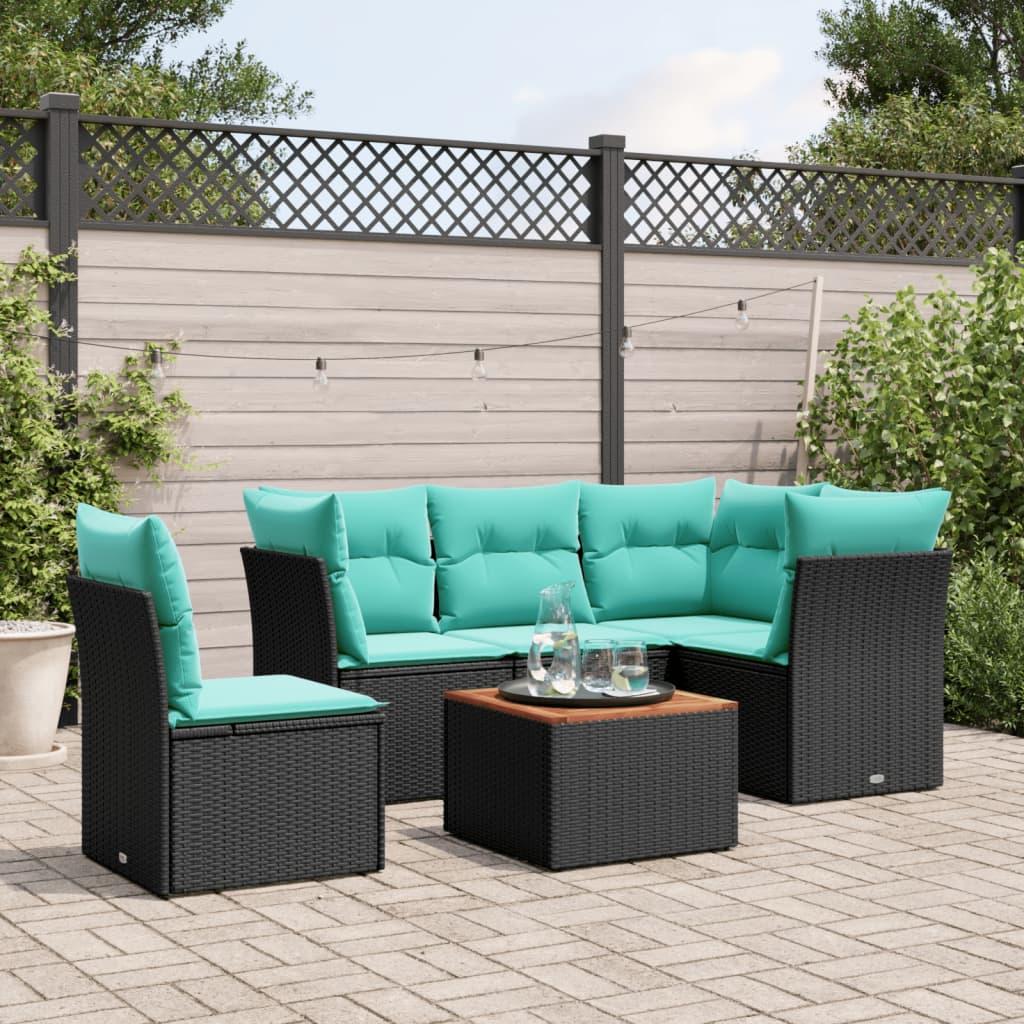 Sofasæt til haven 6 dele med hynder polyrattan sort billede