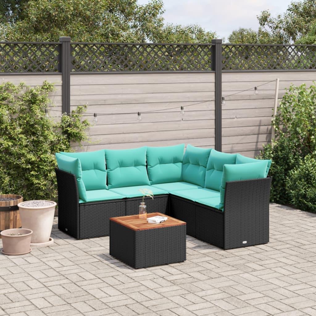 Sofasæt til haven 6 dele med hynder polyrattan sort billede
