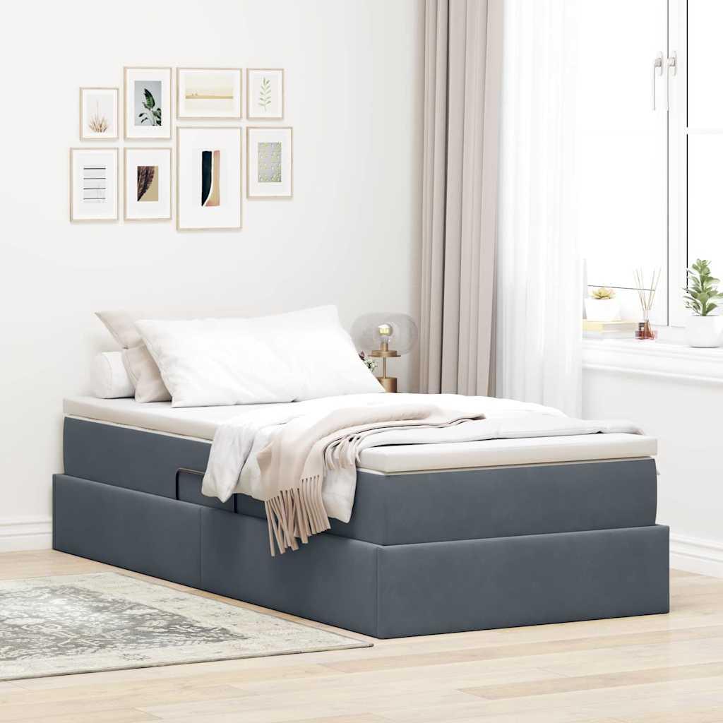 Seng med opbevaring og madras Mørkegrå 90 x 200 cm Fløjl billede